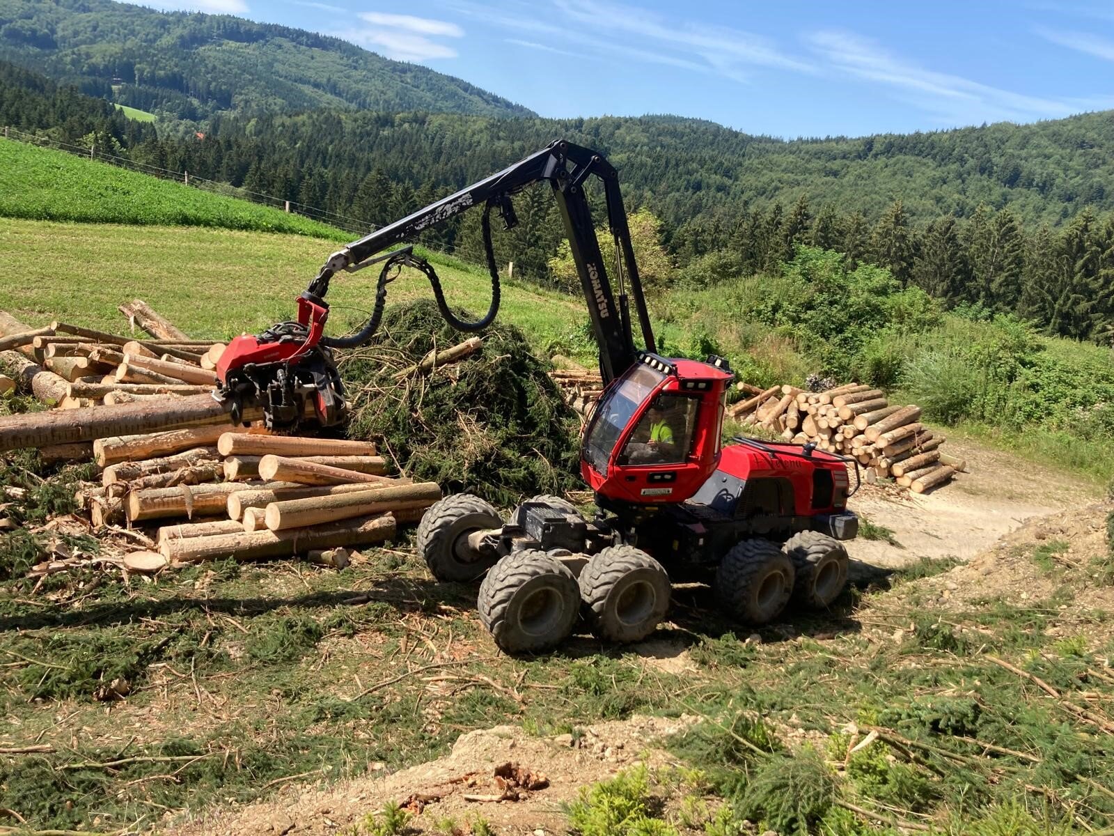 Harvester auf einer Wiese